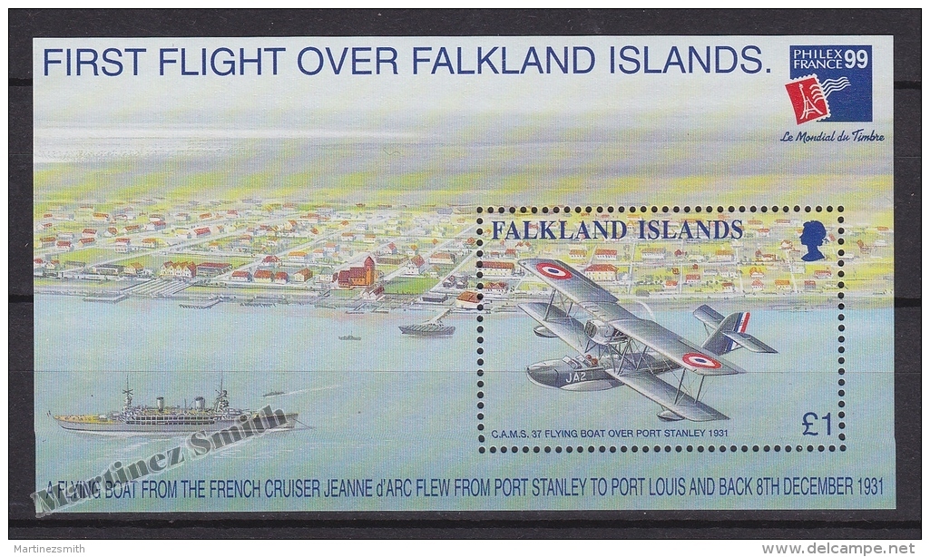 Falkland Islands 1999 Yvert BF 19, Philexfrance '99, First Flight Over The Islands - Miniature Sheet - MNH - Falkland Islands