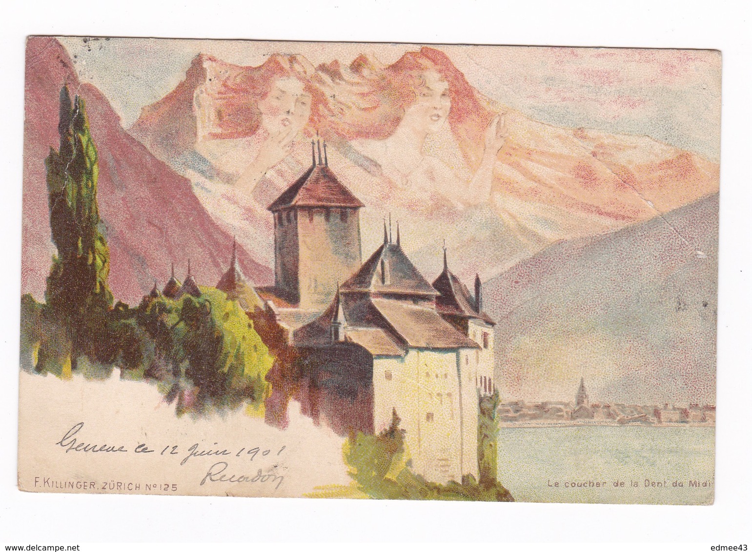 Très Jolie CPA F. KIllinger, Zurich, Suisse, 125, Le Coucher De La Dent Du Midi, Surréalisme. A Voyagé En 1901 - 1900-1949