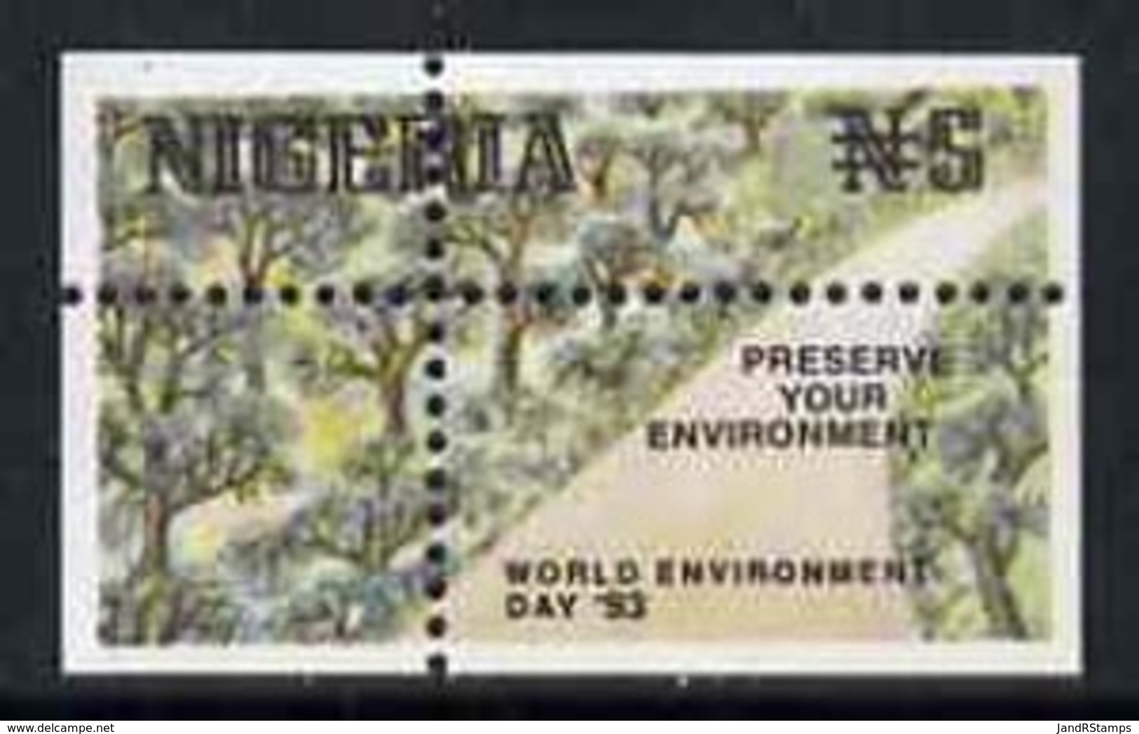 55485 Nigeria 1993 (Trees) World Environment Day 5n Forest Road With Vert & Horiz Perfs Misplaced - Nigeria (1961-...)