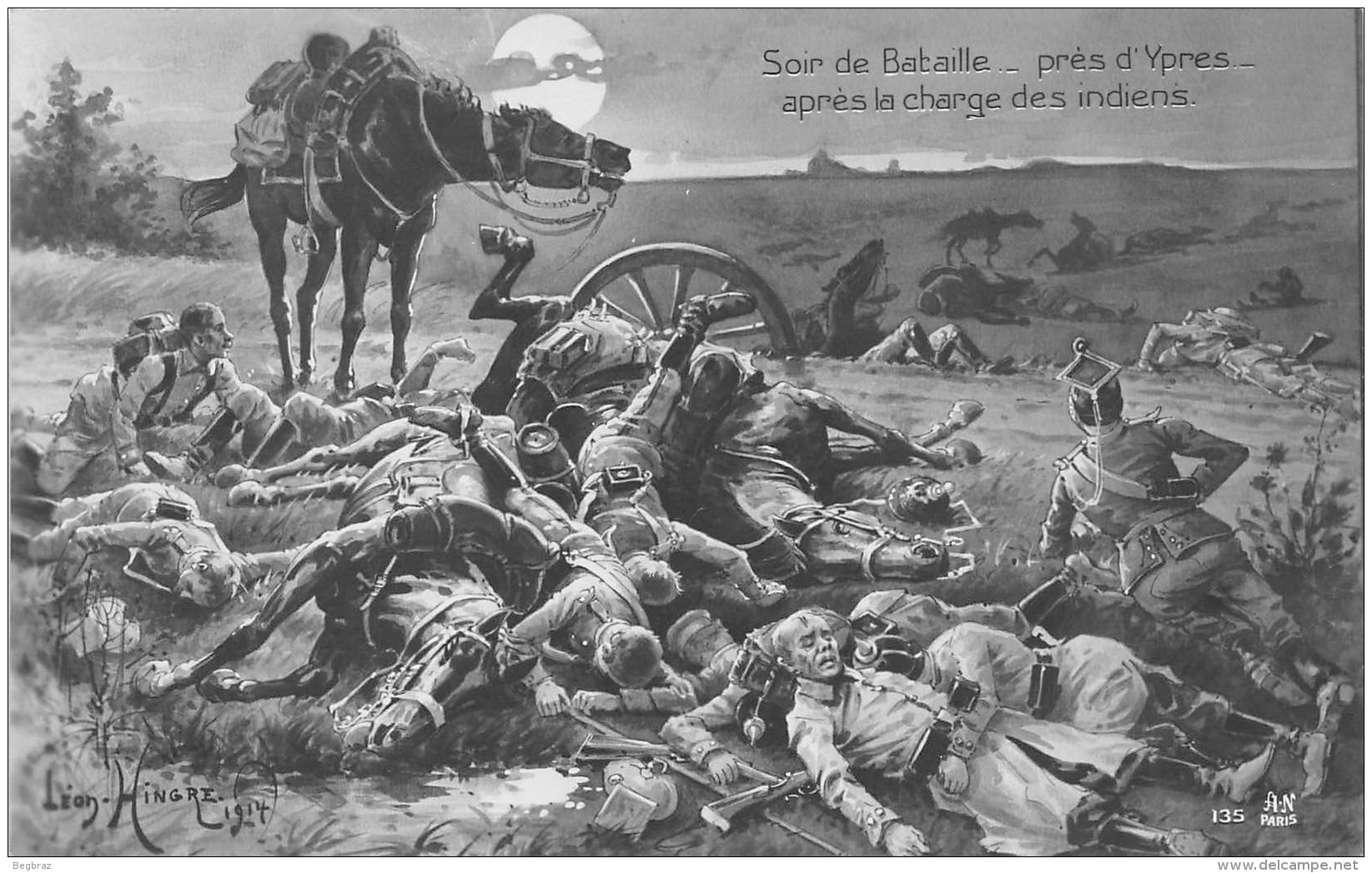 WW1 14 18  SOIR DE BATAILLE PRES DE YPRES   TABLEAU   ART - Guerre 1914-18