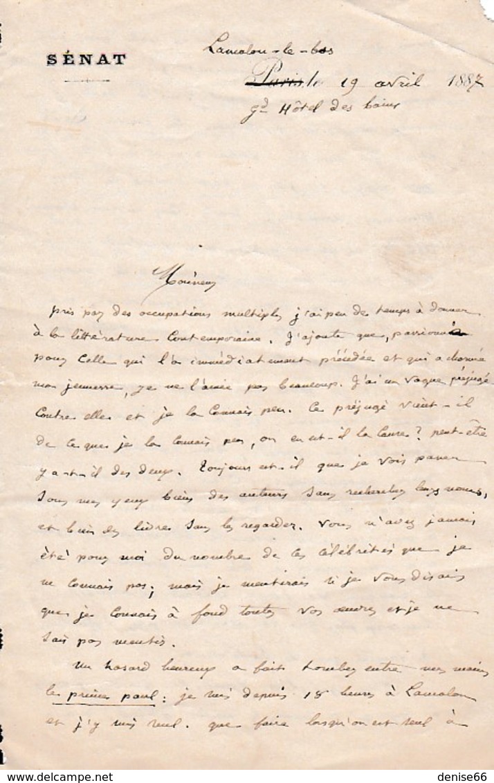 1887 - LAMALOU-le-BAS - L.A.S. NAQUET Alfred-Joseph (1834-1916) Sénateur Du VAUCLUSE, Boulangiste, Affaire De PANAMA - Documenti Storici