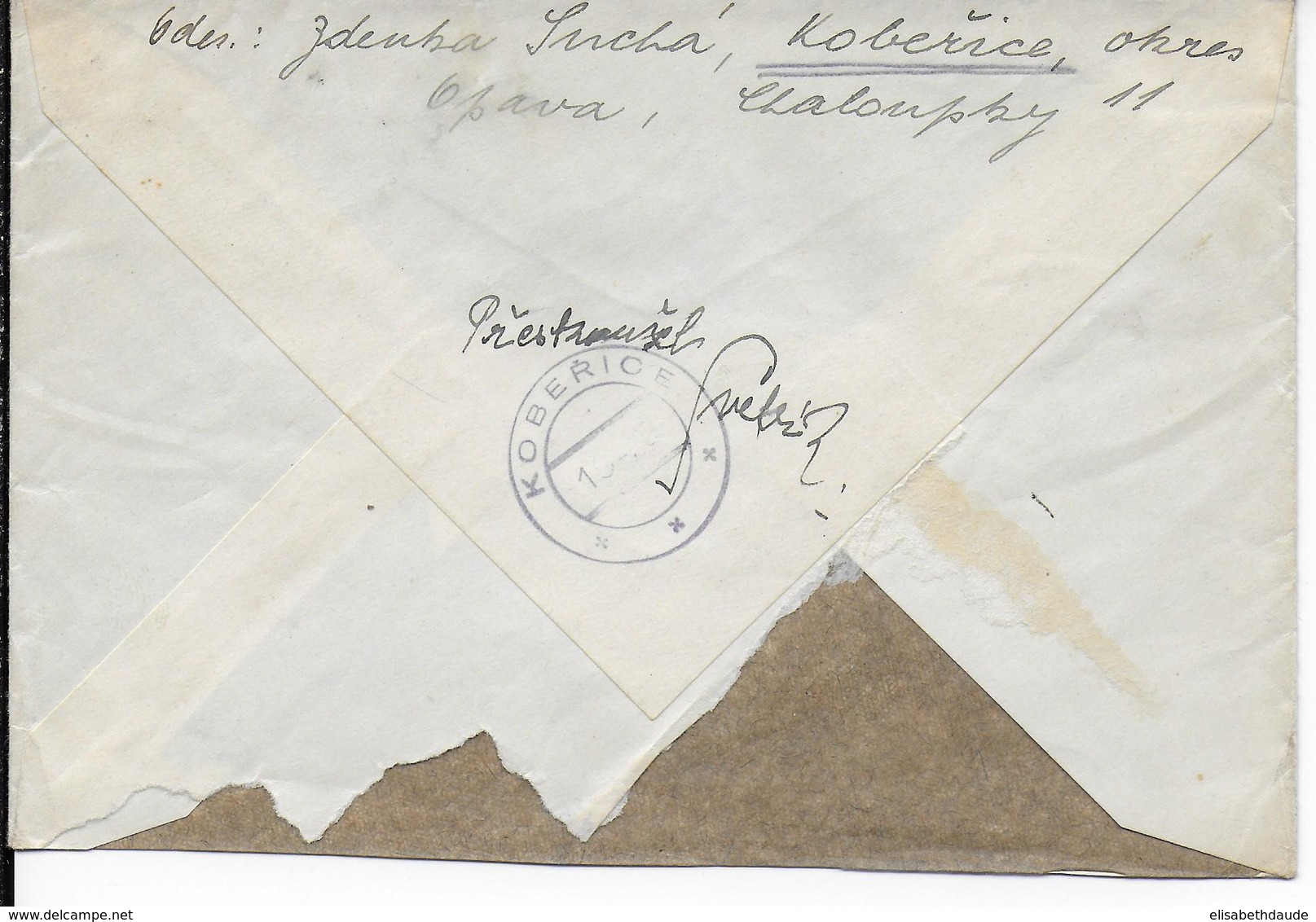 1945 - ENVELOPPE RECOMMANDEE Avec OBLITERATION PROVISOIRE De KOBERICE => PARIS - Briefe U. Dokumente