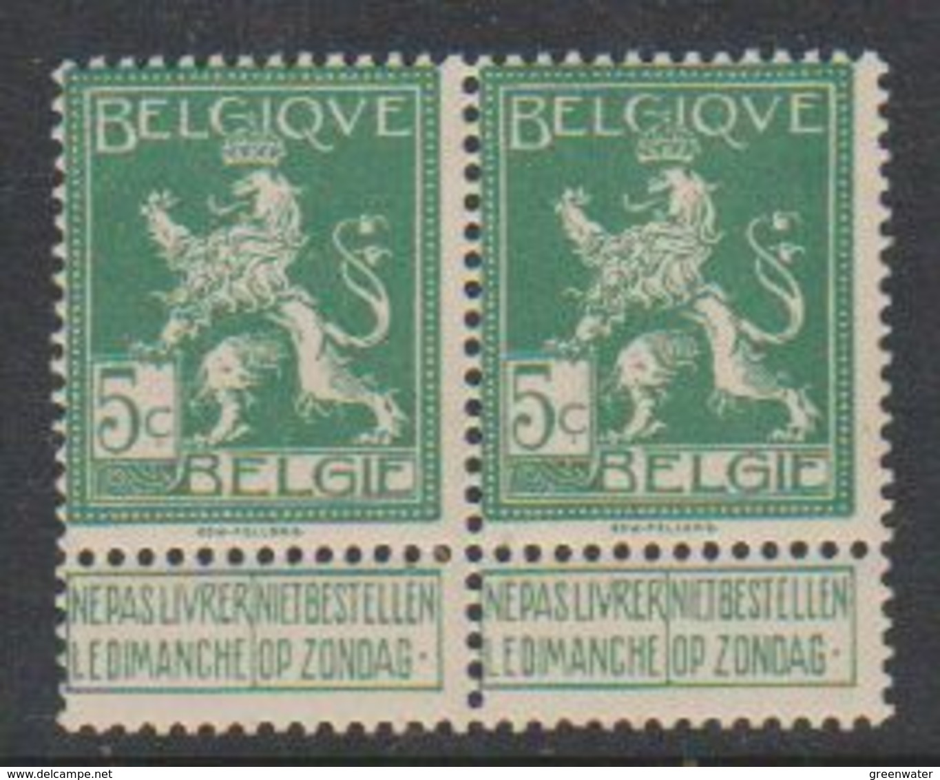 Belgie 1912 Staande Leeuw 5c (in Paar) ** Mnh (38328B) - 1912 Pellens