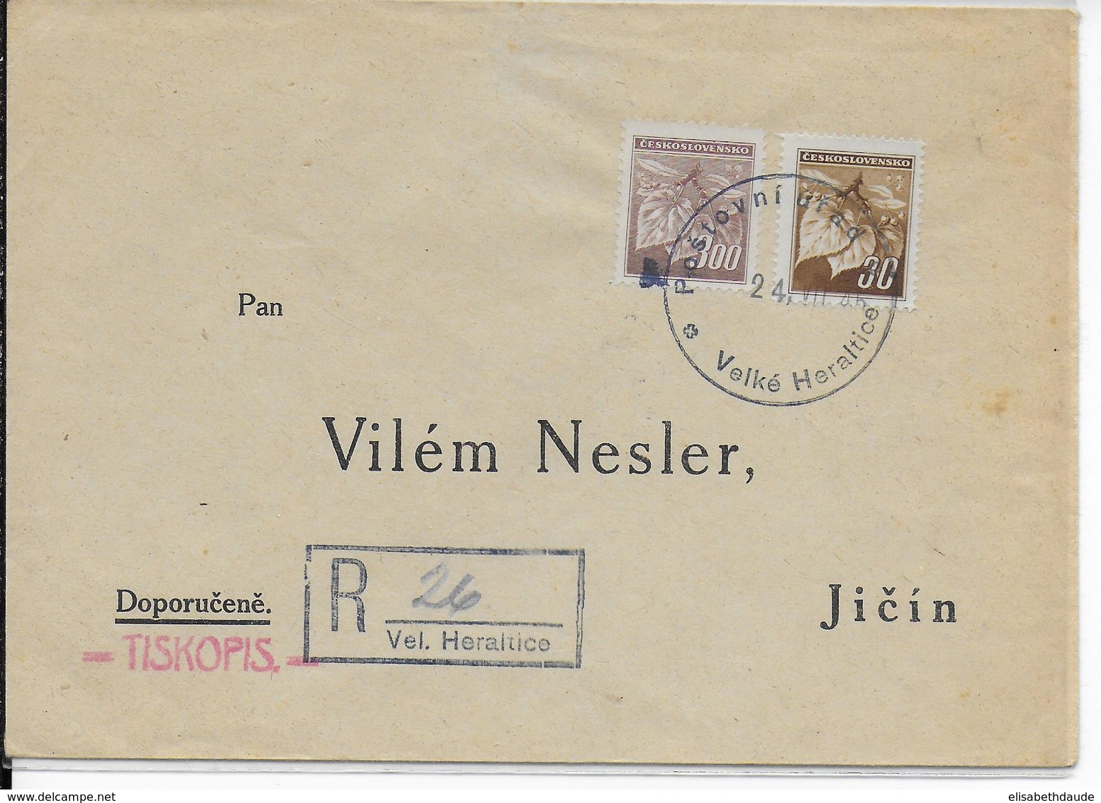 1945 - ENVELOPPE RECOMMANDEE Avec OBLITERATION PROVISOIRE De VELKE HERALTICE - Storia Postale