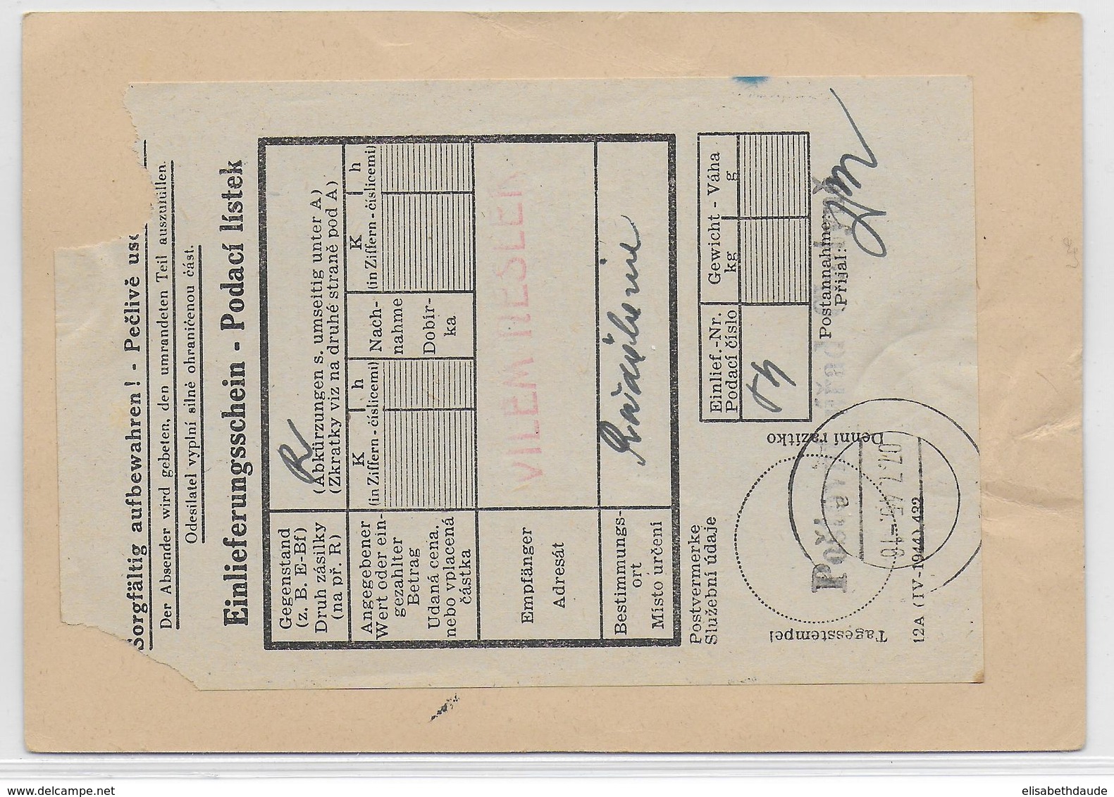 1945 - CARTE RECOMMANDEE (ETIQUETTE CONFECTION LOCALE) Avec OBLITERATION PROVISOIRE De CHOTYNE - VOIR ETIQUETTE AU DOS - Brieven En Documenten