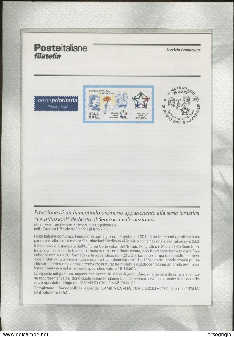 ITALIA - FOLDER 2003 - SERVIZIO CIVILE NAZIONALE - Geschenkheftchen