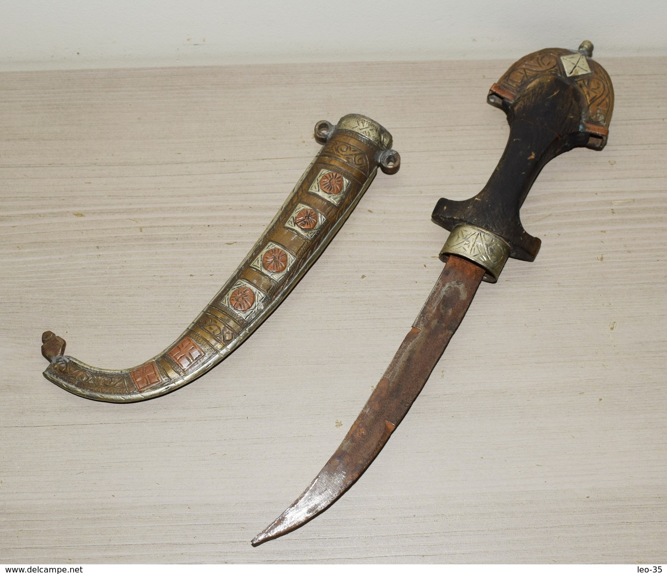 Couteau Poignard Marocain KOUMIA Fourreau En Métal Ciselé - 31.5 Cm - Knives/Swords