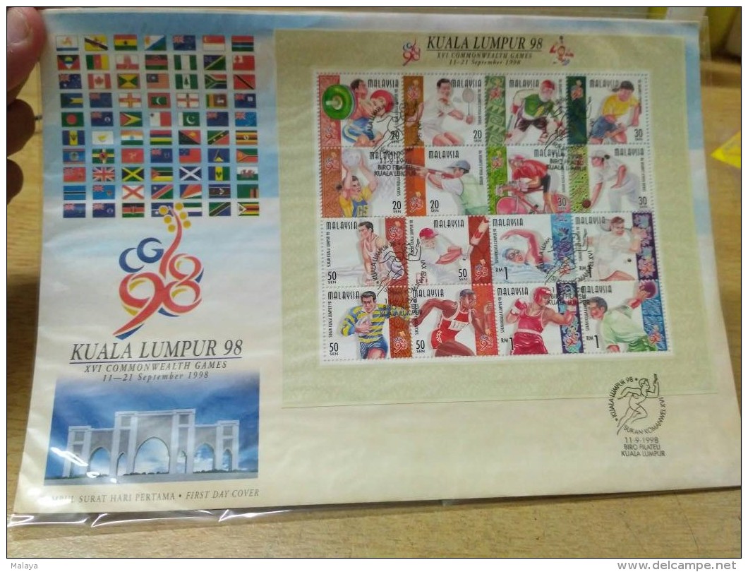 Malaysia 1998 FDC First Day Cover Commonwealth Games Sport Kuala Lumpur MS Perf - Malaysia (1964-...)