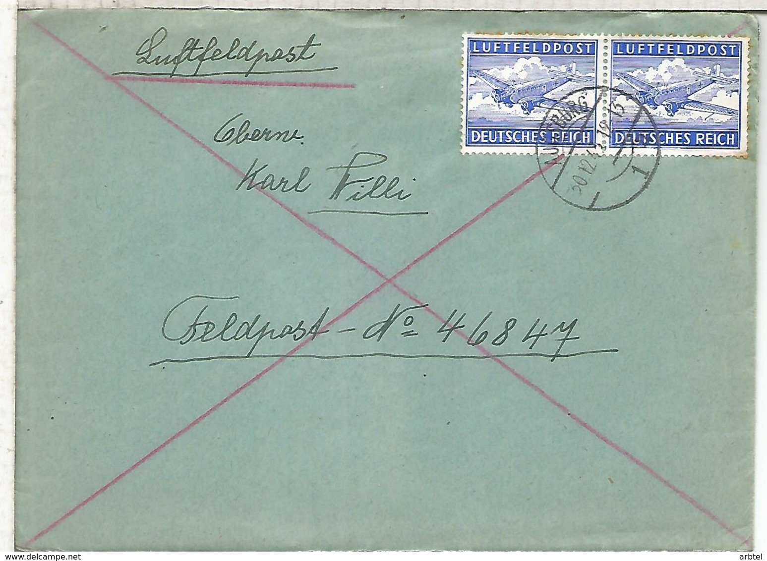 ALEMANIA REICH AUGSBURG 1943 LUFT FELDPOST CORREO AEREO SEGUNDA GUERRA MUNDIAL - Cartas & Documentos