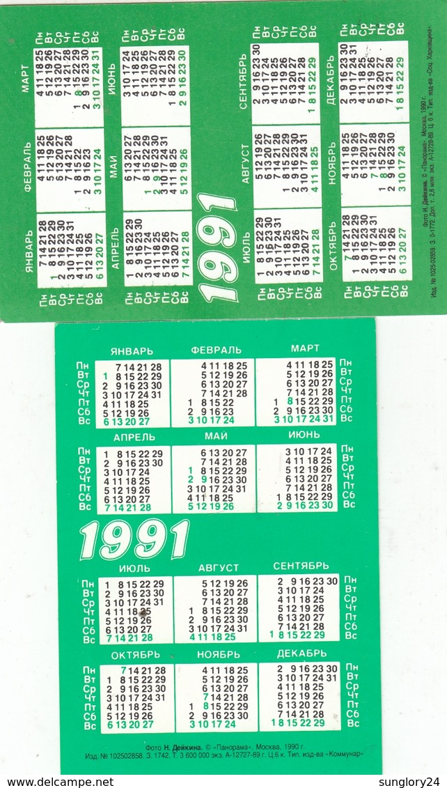 CALENDARIC. 1991 THE PERFECT CATS. RUSSIA. 2 PIECES *** - Formato Piccolo : 1991-00