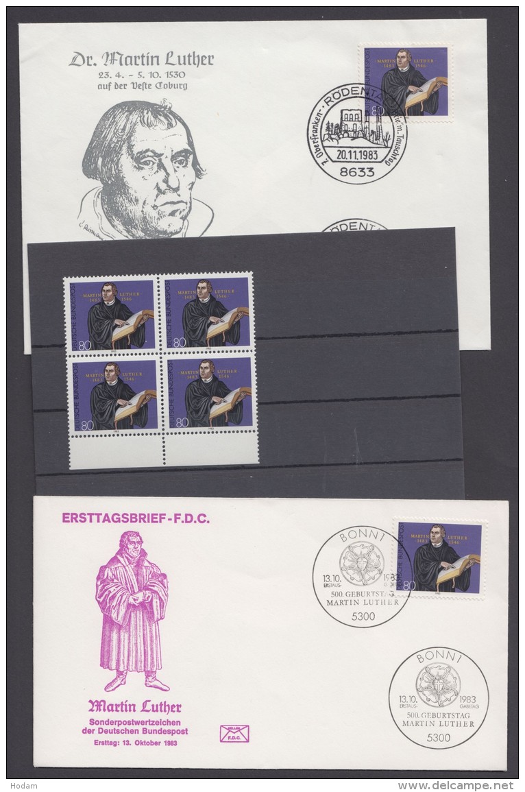 Luther :  "Luther-Gedenken", 1983, 2 Versch. FDC Mit Pass. Sst Und 4er Block Der Marke ** - Christentum