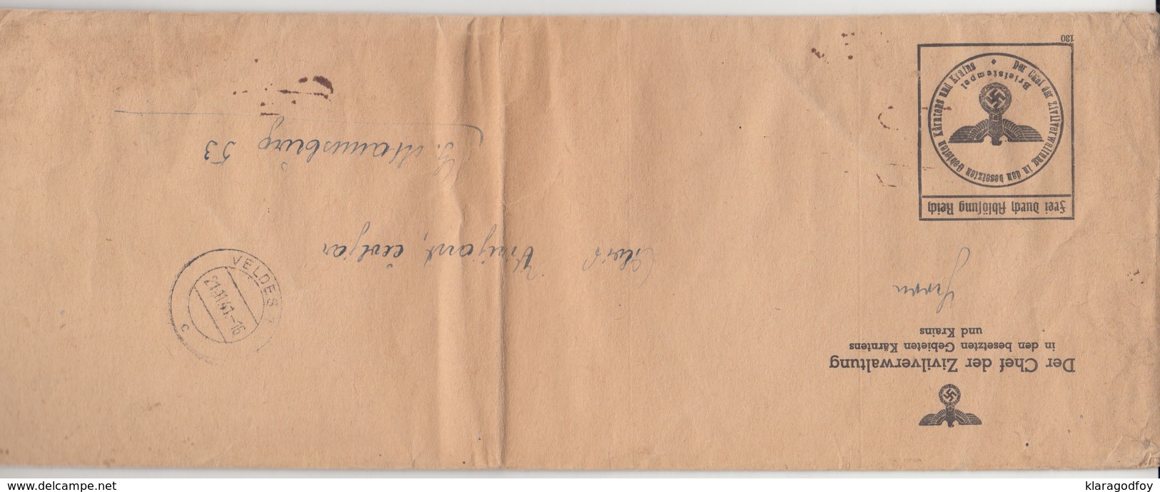 Der Chef Der Zivilverwaltung Official Letter Cover Sent 1941 Veldes (Bled) To Mannsebrg (Mengeš) WWII B180420 - Slovenia