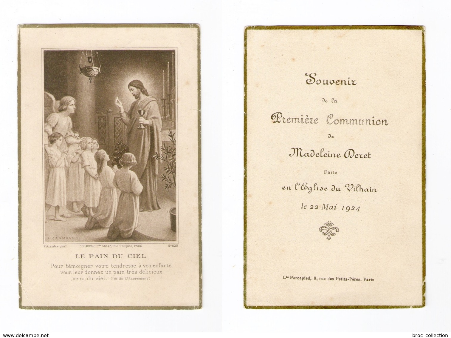 Le Vilhain, 1re Communion De Madeleine Deret, 1924 - Images Religieuses