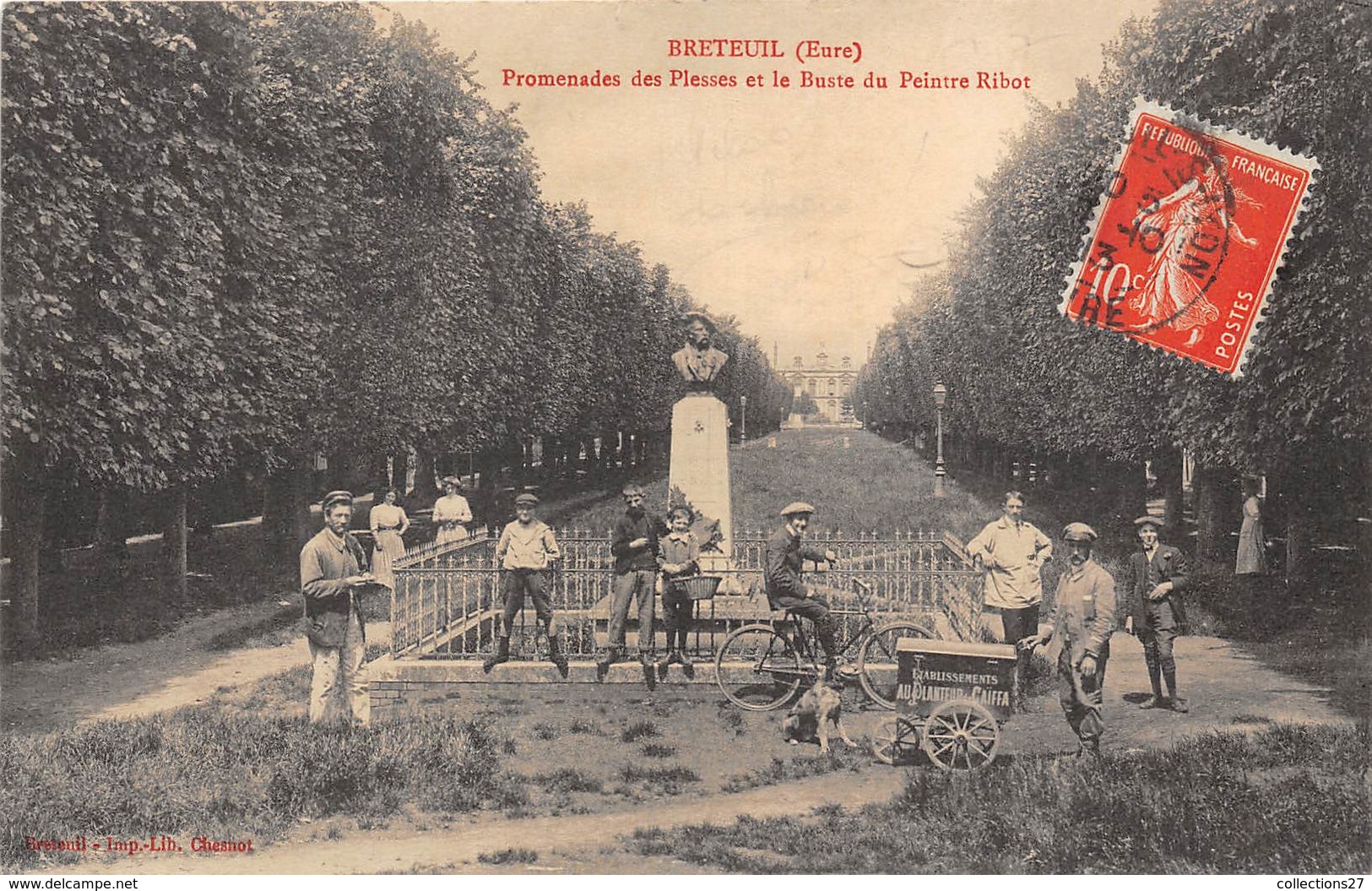 27-BRETEUIL- PROMENADES DES PLESSES ET LE BUSTE DU PIENTRE RIBOT- VOIR VOITURE DE CAÏFFA - Breteuil