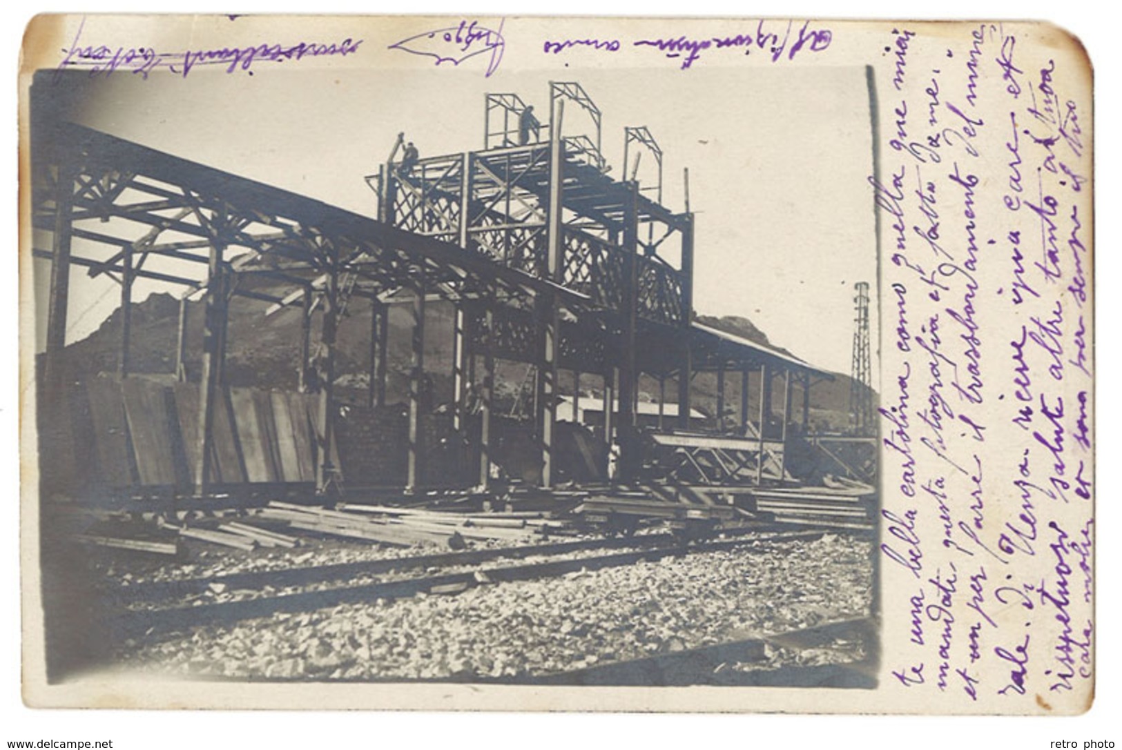 Cpa Carte-photo écrite De Keberit ( Construction De La Gare ? Texte En Italien, Dans L'état ) - Autres & Non Classés