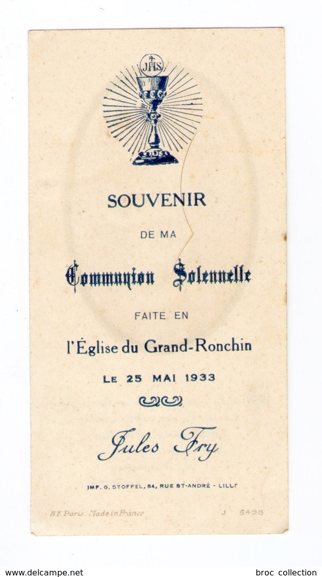 Ronchin, Le Grand-Ronchin, Communion Solennelle De Jules Fry, 1933 - Images Religieuses