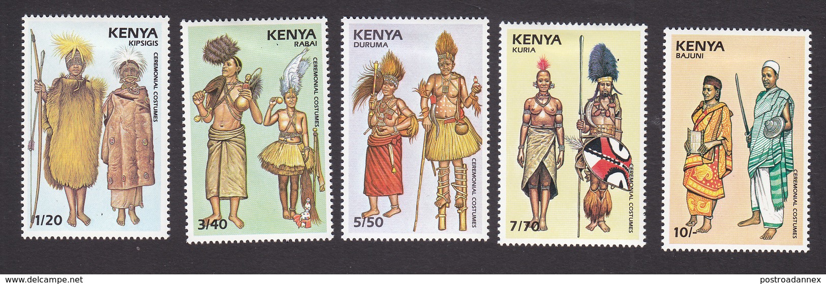 Kenya, Scott #505-509, Mint Hinged, Ceremonial Costumes, Issued 1989 - Kenya (1963-...)