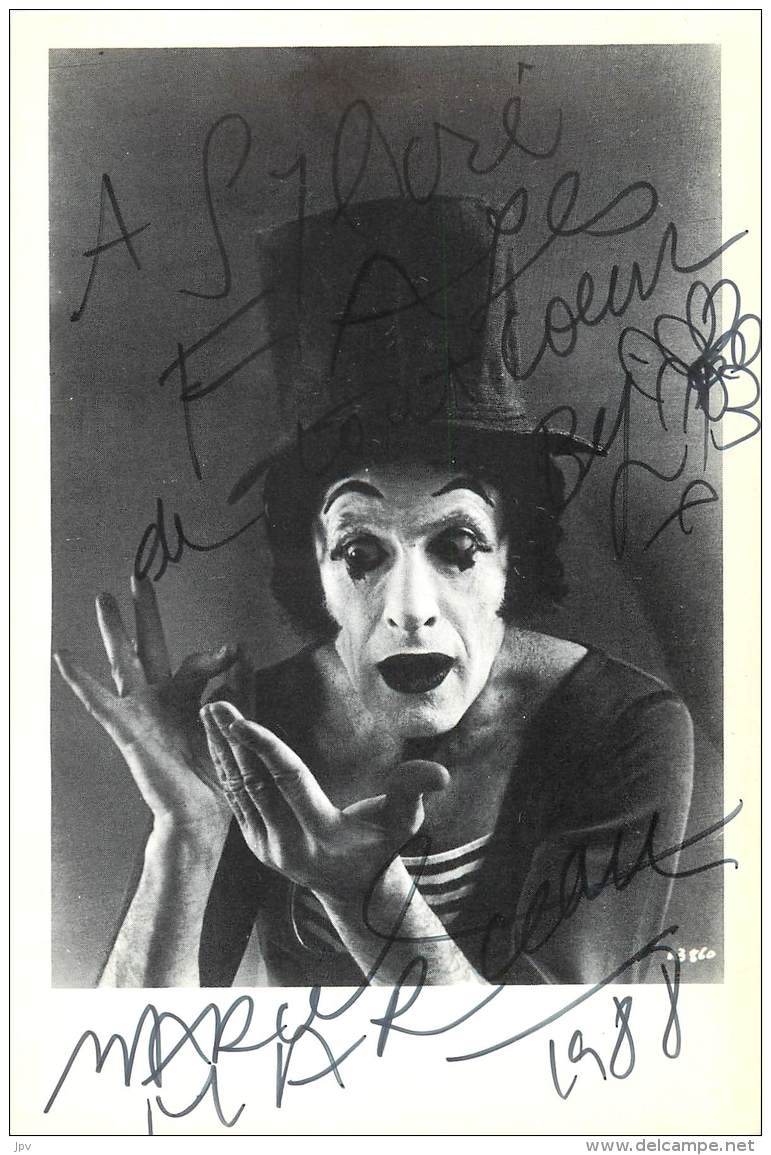 VERITABLE AUTOGRAPHE SUR PHOTO - MIME MARCEL MARCEAU - Autres & Non Classés