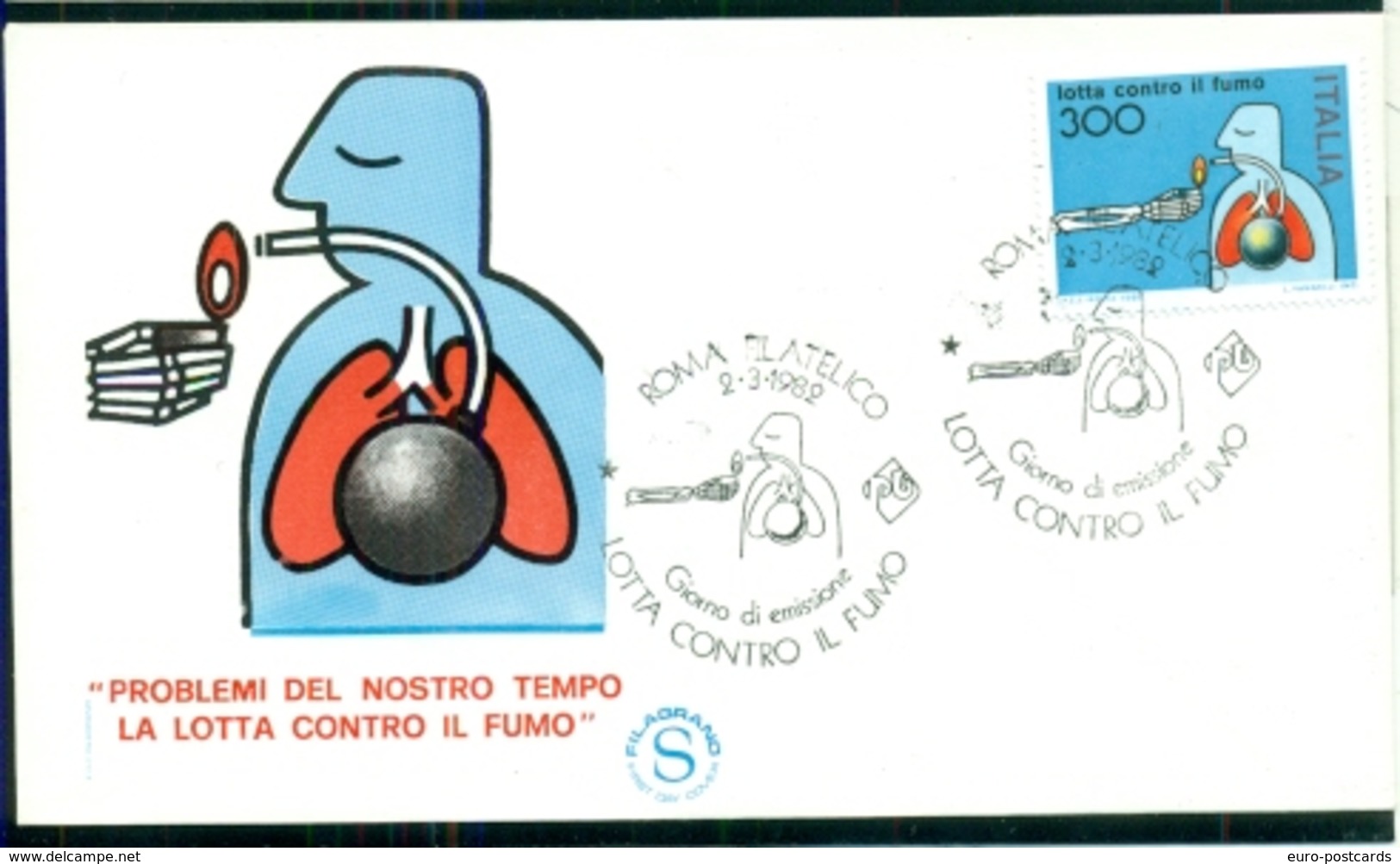 2/3/1982- ITALIA REPUBBLICA-BUSTA FILAGRANO-LOTTA CONTRO IL FUMO - MARCOFILIA - FDC