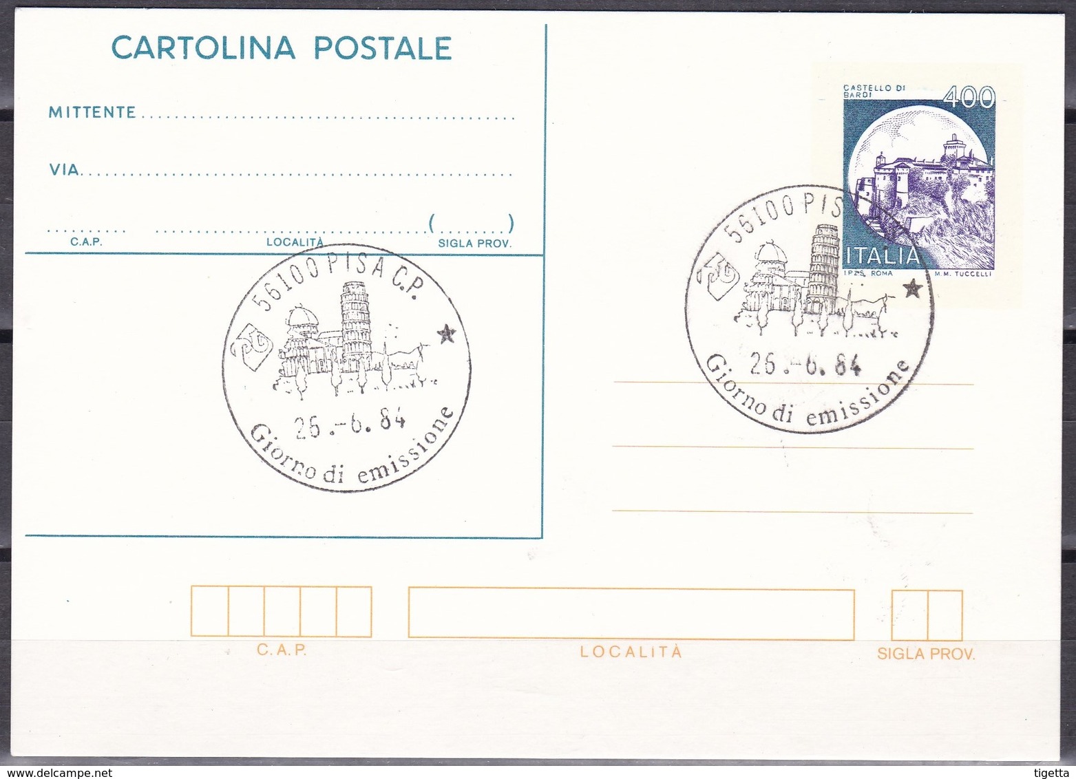 ITALIA REPUBBLICA CARTOLINA POSTALE CASTELLO DI BARDI   ANNO 1984 - Interi Postali