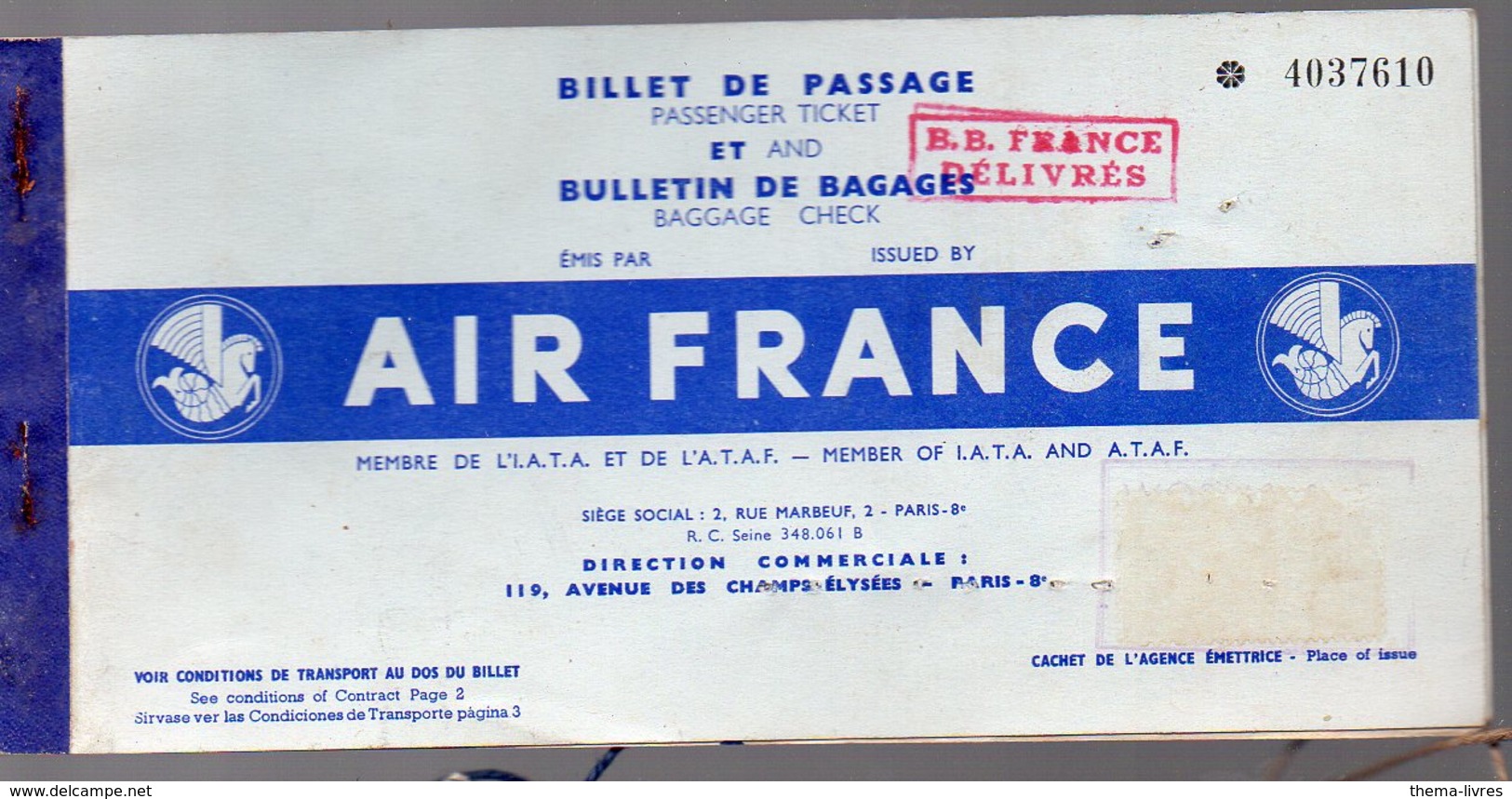 Billet De Passage AIR FRANCE ALGER MARSEILLE  (PPP8365) - Europa