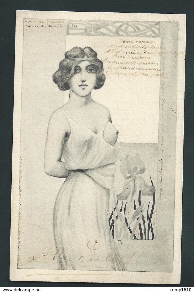 Jolie Femme Aux Seins Nus. Art Déco. Iris. Carte Signéé De 2 Initiales. Voir Agrandissement. 3 Scans. - Autres & Non Classés