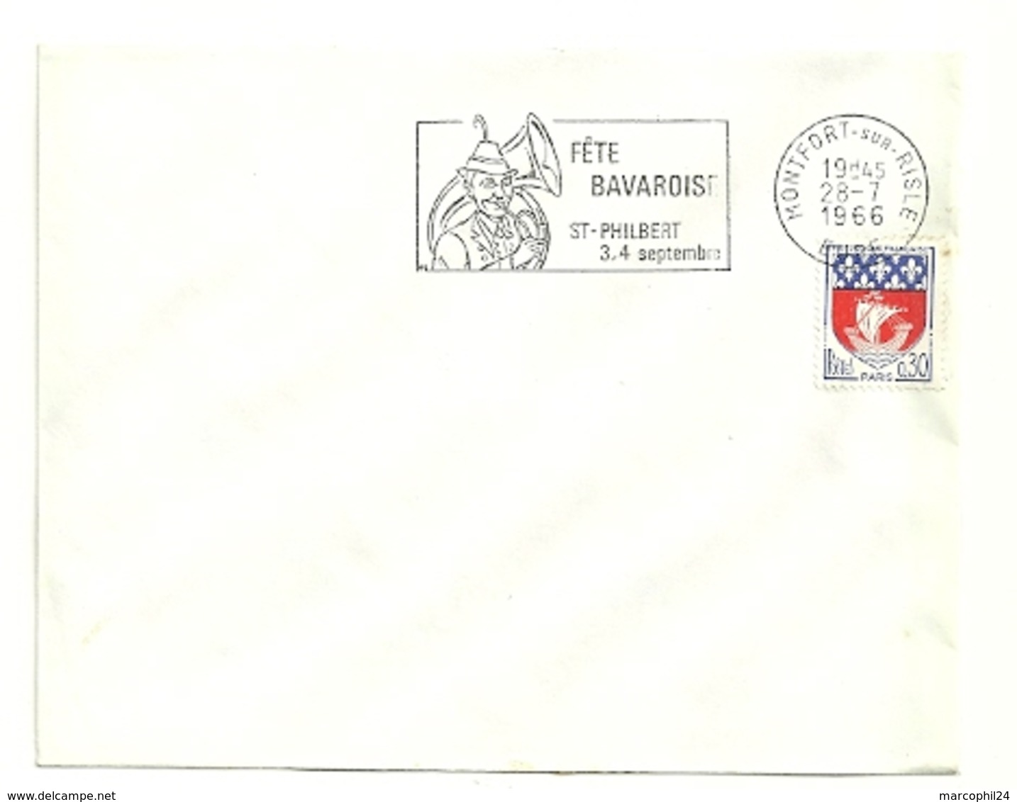 EURE - Dépt N° 27 = MONTFORT Sur RISLE 1966 = FLAMME SUPERBE = SECAP Illustrée + Cor De Chasse' ST PHILBERT - Fête Bav - Oblitérations Mécaniques (flammes)