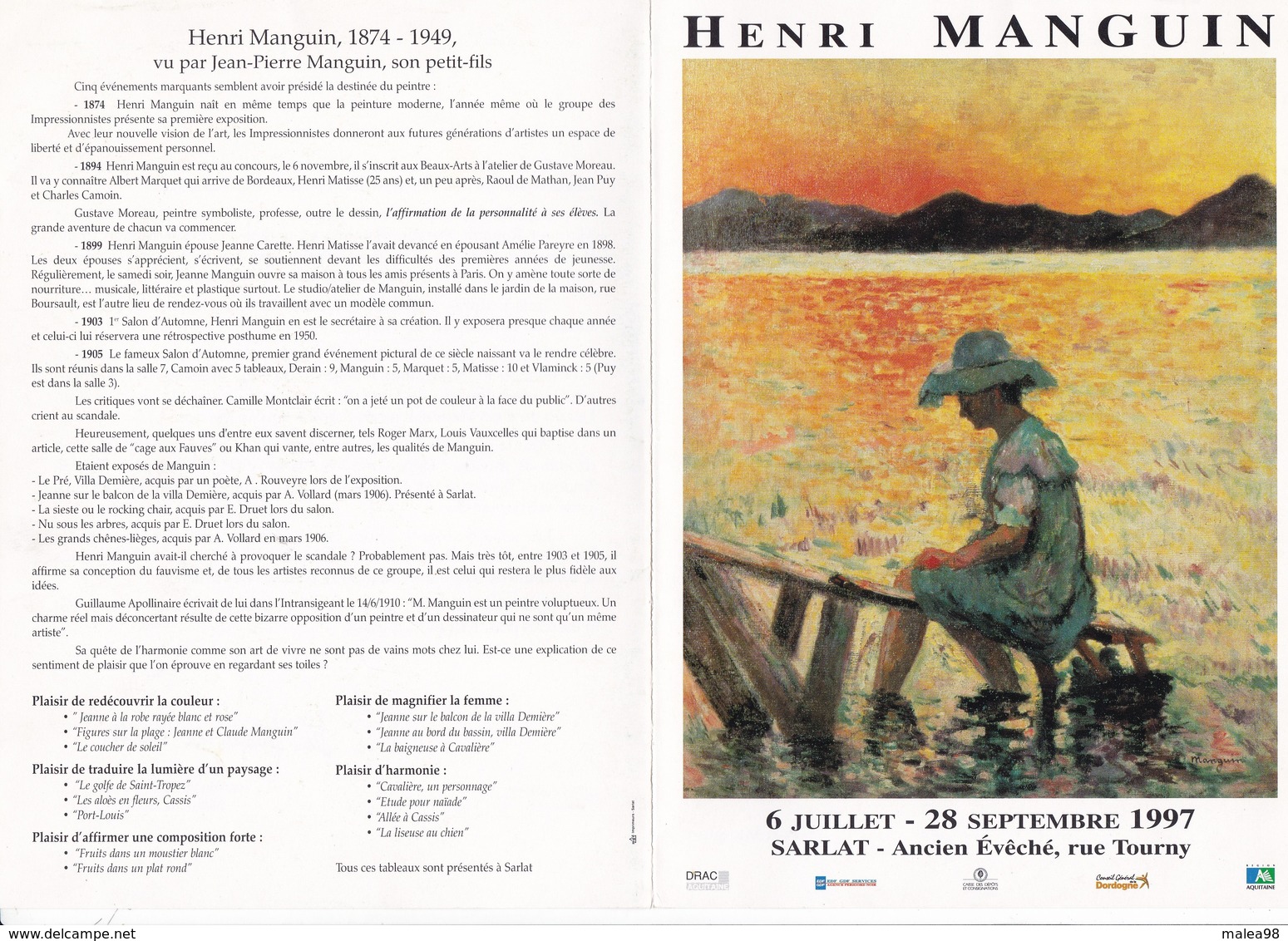 Mr JEAN JACQUES De PERETTI A L' HONNEUR De VOUS INVITER Au VERNISSAGE De L' EXPOSITION De HENRI MANGUIN  1997,,,TBE - Autres & Non Classés