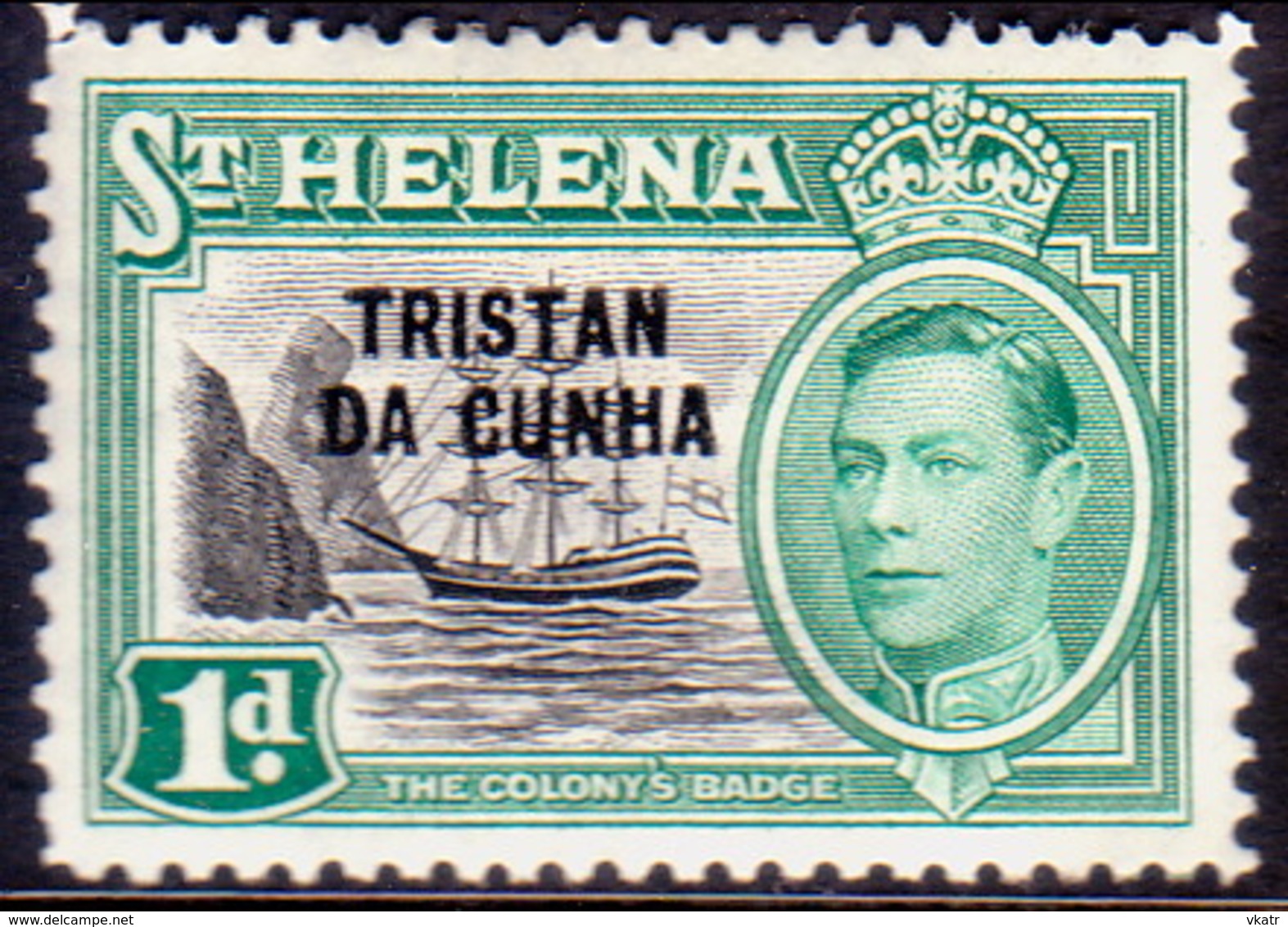 TRISTAN DA CUNHA 1952 SG #2 1d MH St.Helena Stamp Optd - Tristan Da Cunha