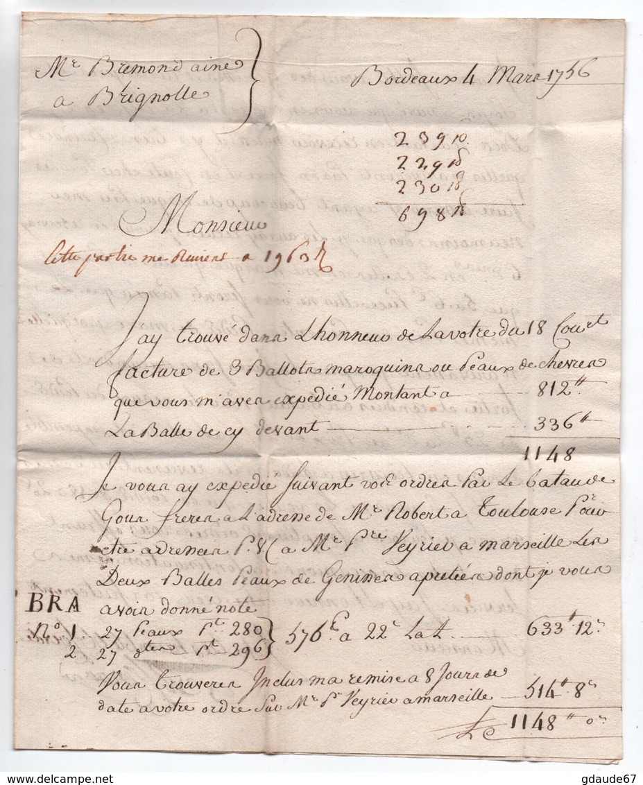 1746 - LETTRE DE BORDEAUX (GIRONDE) - 1701-1800: Précurseurs XVIII