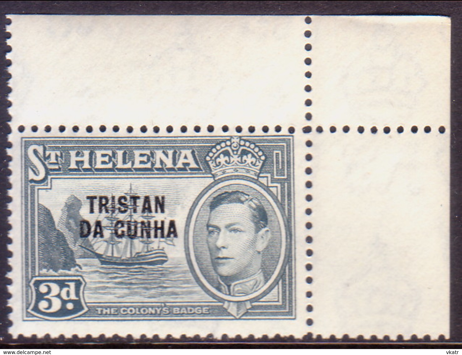 TRISTAN DA CUNHA 1952 SG #5 3d MNH St.Helena Stamp Optd Corner Margin! - Tristan Da Cunha