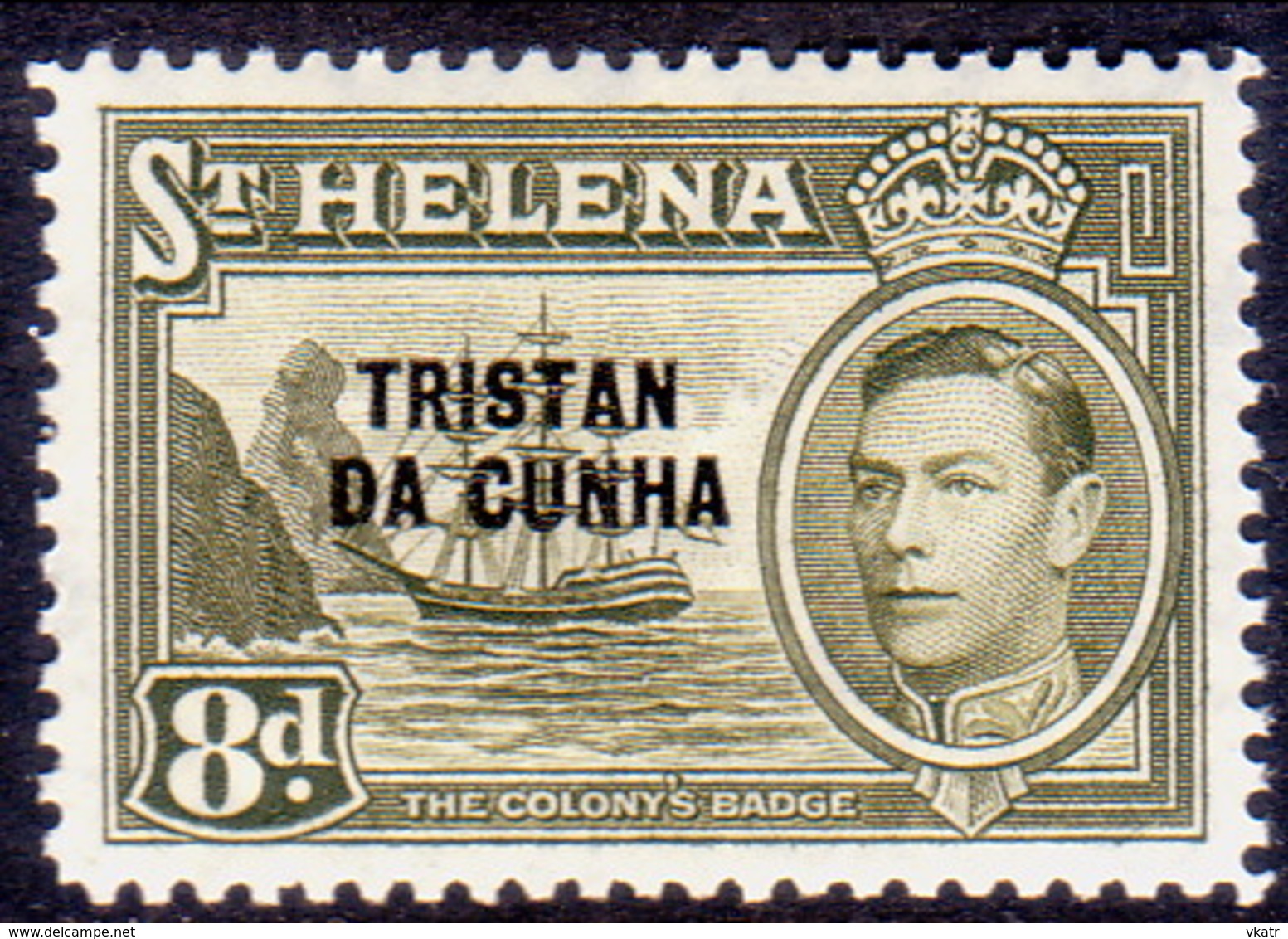 TRISTAN DA CUNHA 1952 SG #8 8d MNH St.Helena Stamp Optd - Tristan Da Cunha