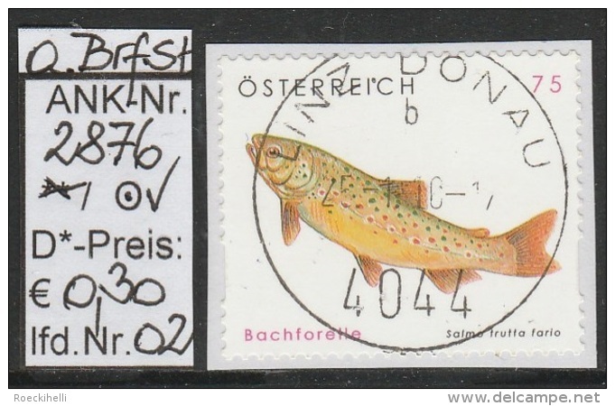 8.1.2010 - SkFM/DM "Tierschutz - Bachforelle"  - O Gestempelt (großt. Auf Briefstück) - Siehe Scan  (2876o 01-03 ABs - Gebraucht