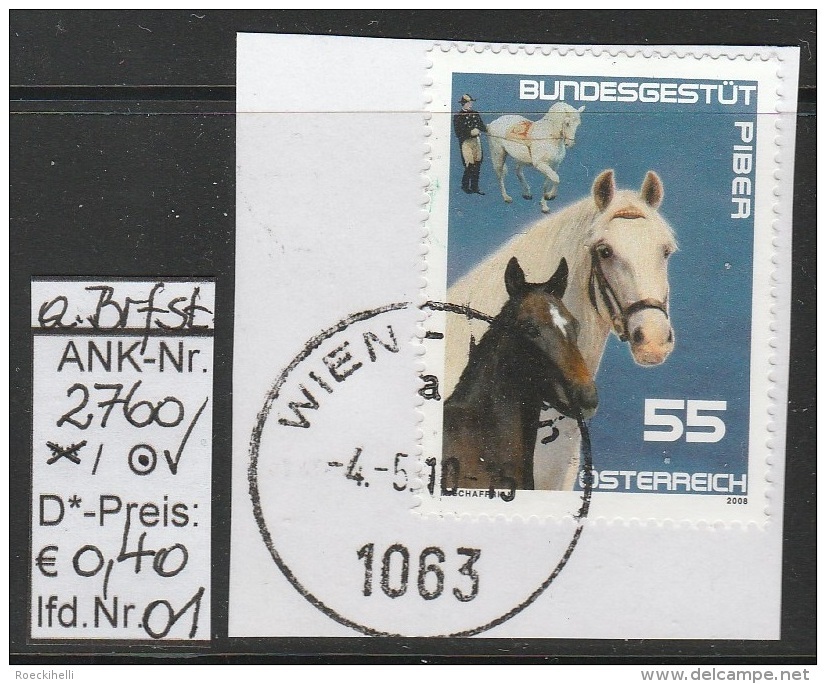 9.5.2008 - SM "Bundesgestüt Piber - Lipizzaner"  - O Gestempelt Auf Briefstück - Siehe Scan (2760o 01-03  ABs) - Gebraucht