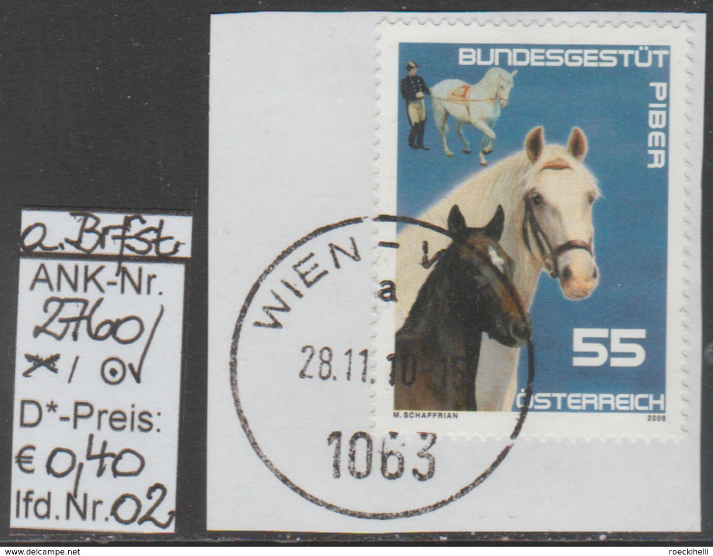 9.5.2008 - SM "Bundesgestüt Piber - Lipizzaner"  - O Gestempelt Auf Briefstück - Siehe Scan (2760o 01-03  ABs) - Gebraucht