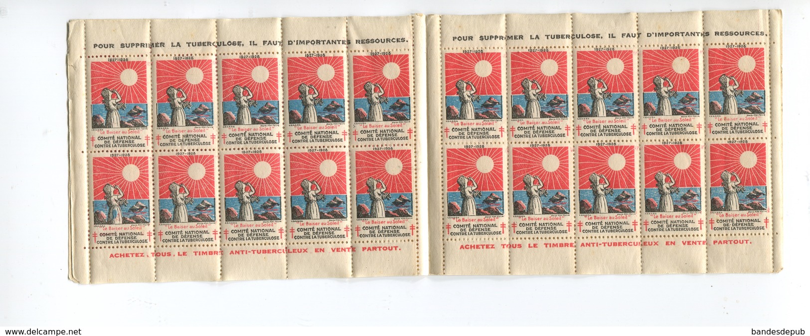 1927 1928  Carnet Timbres Antituberculeux Le Baiser Au Soleil Complet Pub Combustible Maillet Maison Rolland Paris - Antituberculeux