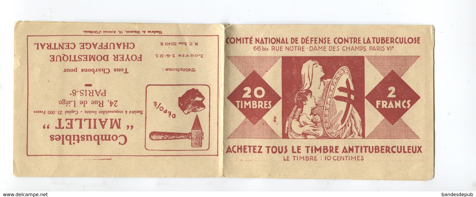 1927 1928  Carnet Timbres Antituberculeux Le Baiser Au Soleil Complet Pub Combustible Maillet Maison Rolland Paris - Antituberculeux