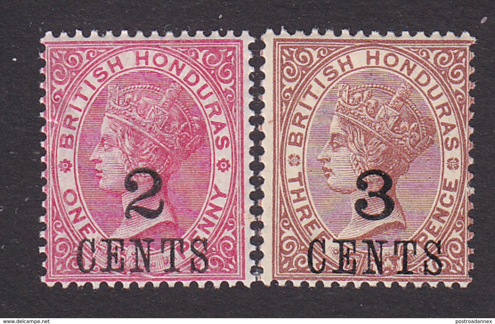 British Honduras, Scott #28-29, Mint Hinged, Victoria Surcharged, Issued 1888 - British Honduras (...-1970)