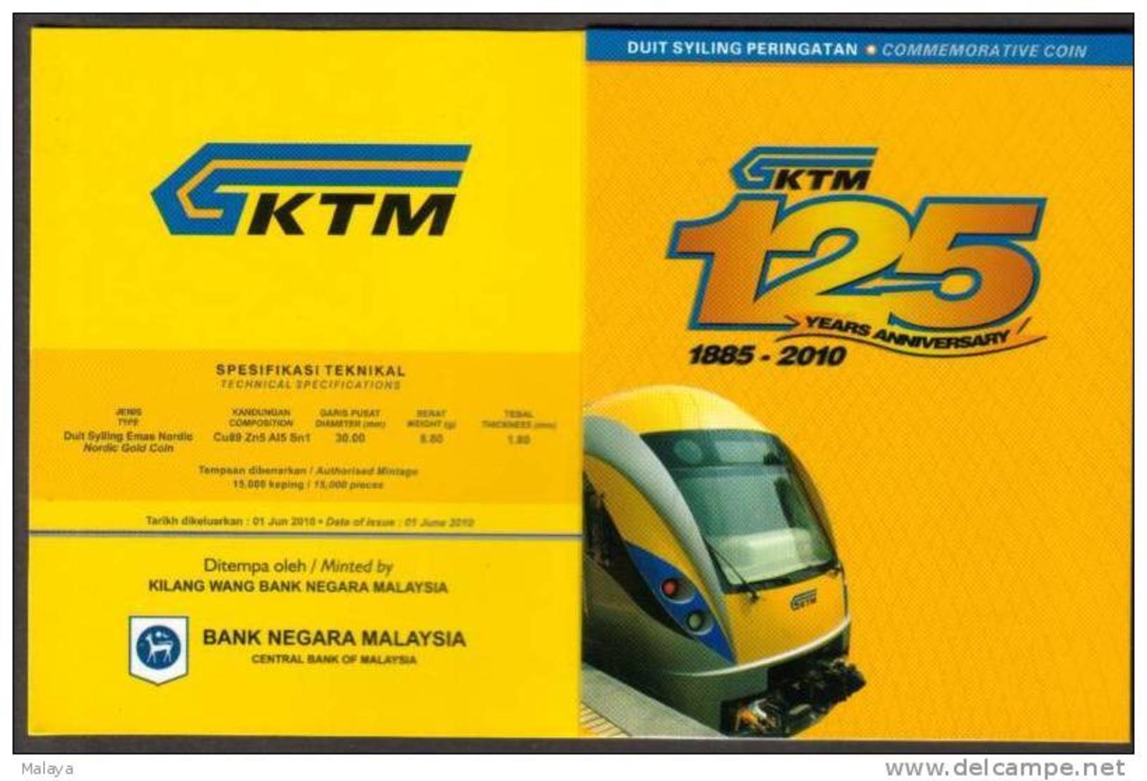 Malaysia 2010 1 Ringgit  KTM 125 Years Train Locomotive Railway Nordic Gold BU Coin Card - Maleisië