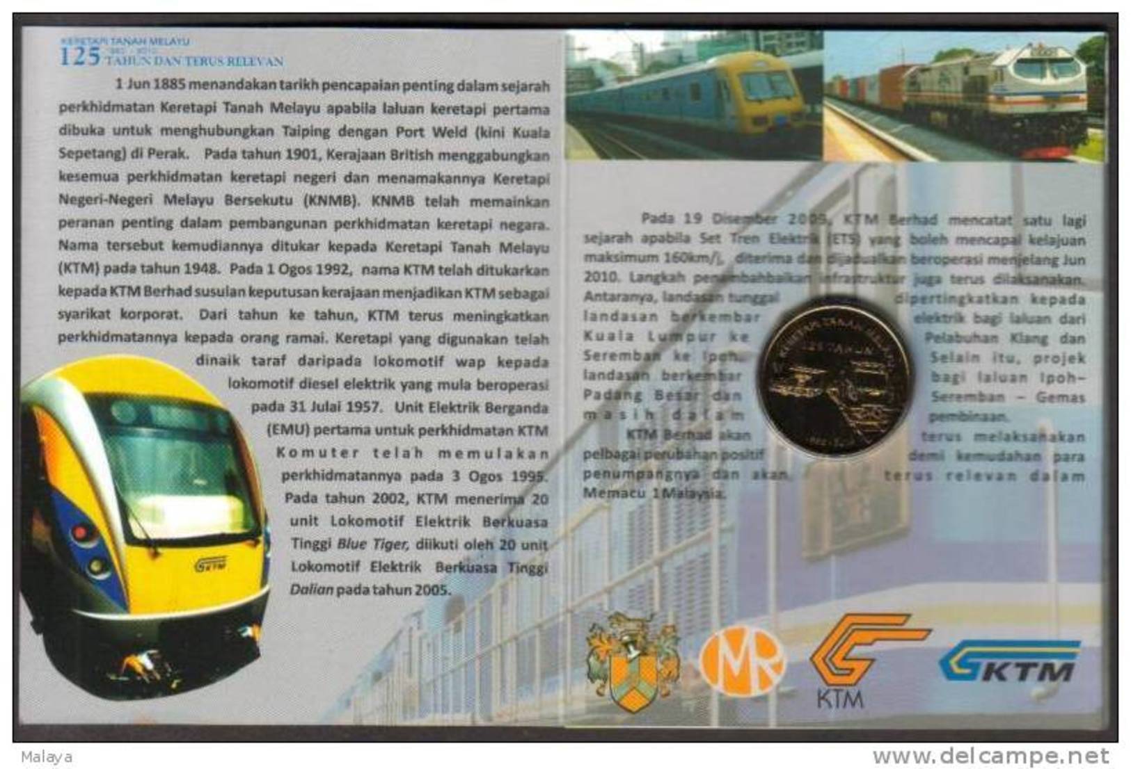 Malaysia 2010 1 Ringgit  KTM 125 Years Train Locomotive Railway Nordic Gold BU Coin Card - Maleisië