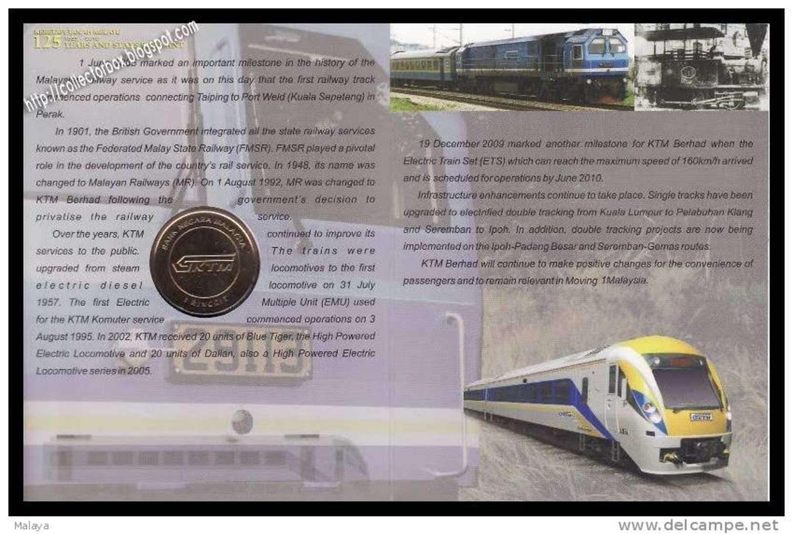 Malaysia 2010 1 Ringgit  KTM 125 Years Train Locomotive Railway Nordic Gold BU Coin Card - Maleisië