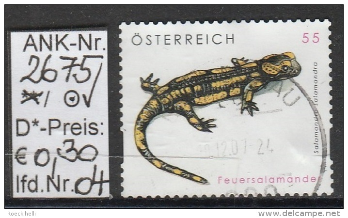 31.3.2007 - Sk FM/DM "Tierschutz-Feuersalamander" -  O Gestempelt (teilw. Auf Briefstück) - Siehe Scan  (2675o 01-04,06) - Gebraucht