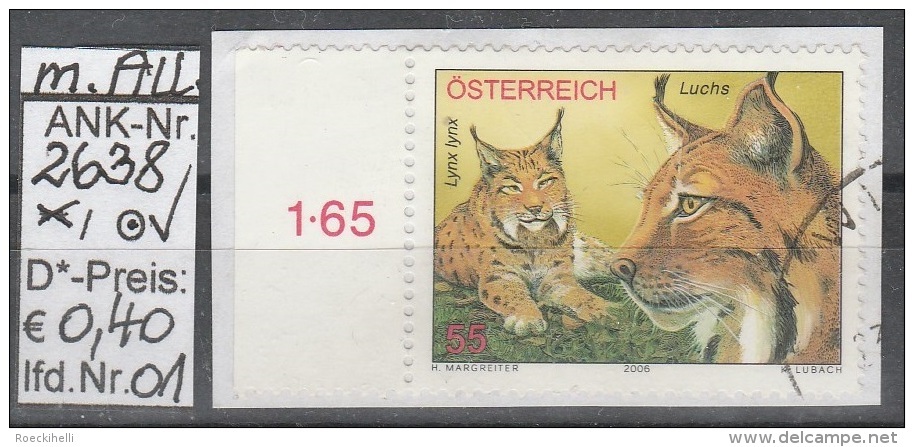 25.8.2006 - SM "Österreichische Tierwelt - Luchs"  -  Gestempelt Auf Briefstück - Siehe Scan (2638o 01 M.A.) - Gebraucht