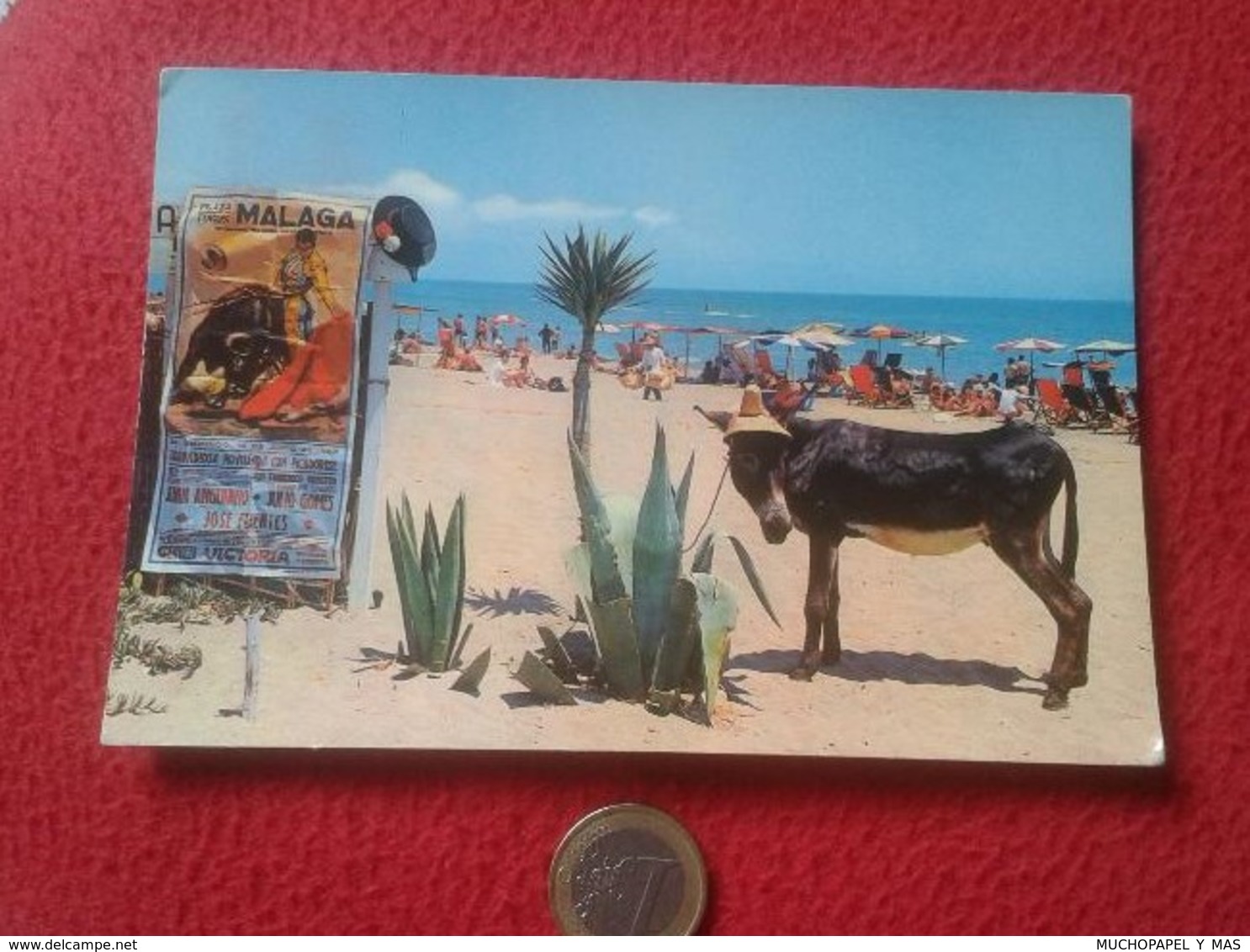 TARJETA POSTAL 940 COSTA DEL SOL TORREMOLINOS MÁLAGA PLAYA DE MONTEMAR CON CARTEL DE TOROS. BURRO DONKEY POST CARD VER F - Burros