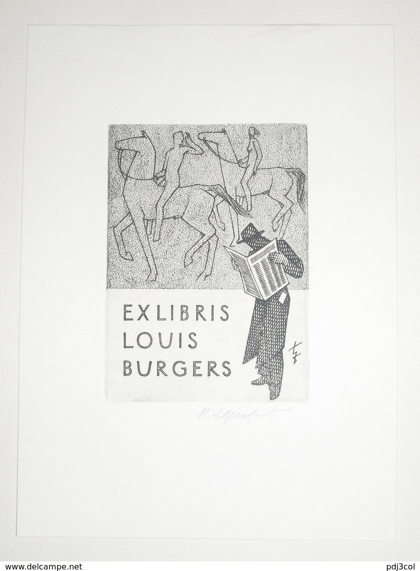 Ex-libris Moderne XXème Illustré -  Allemagne - Cavaliers, Homme Lisant - Louis BURGERS - Ex-libris