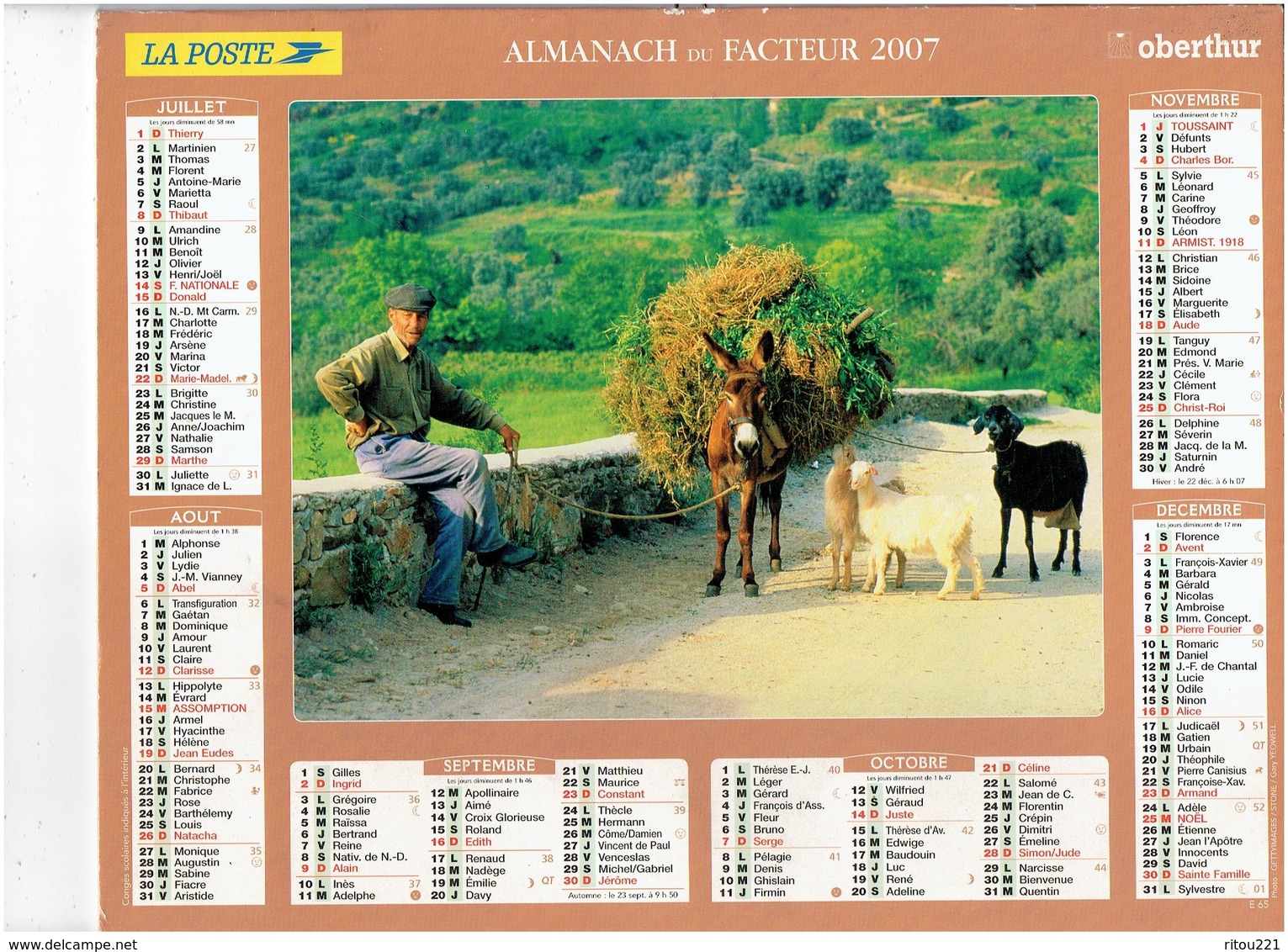 Lot 3 Grand Calendrier P.T.T. Facteur 2007-1984-1985 Chèvre âne Cheval Veau Canard NICOLE DELVAL Lapin Rhubarbe Foin - Grossformat : 1981-90