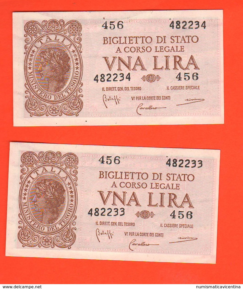 2 X 1 Lira 1944 RSI Numeri CONSECUTIVI - Italia – 1 Lira