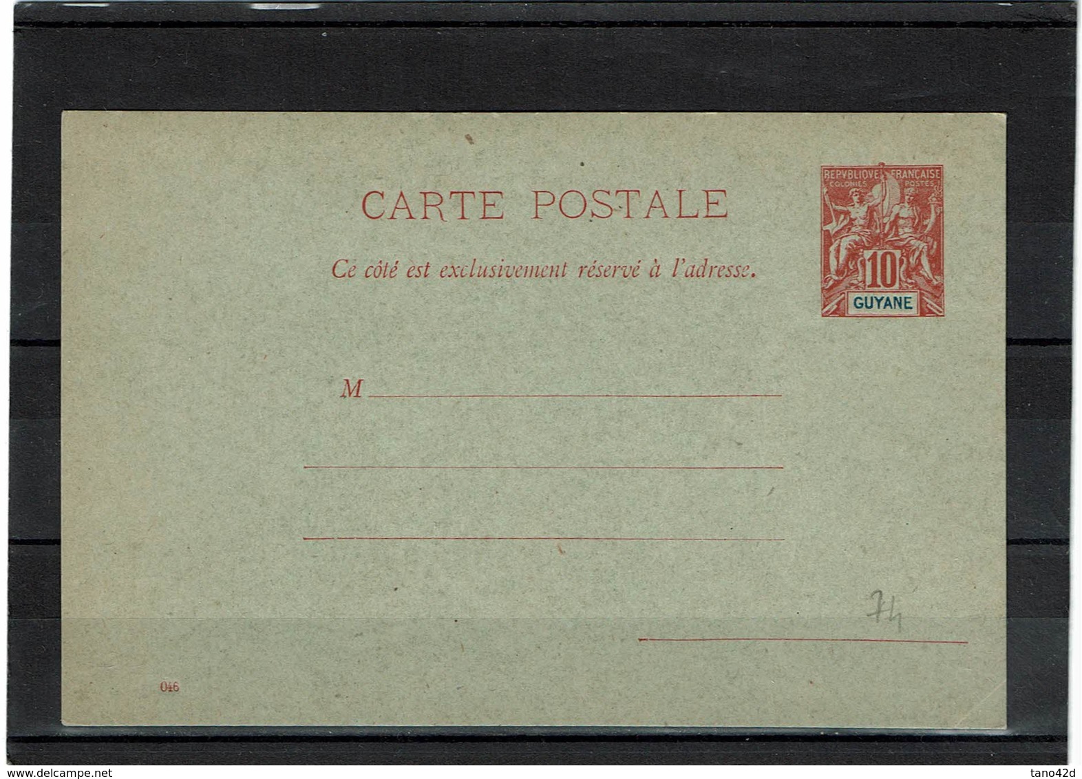 CTN27COL- GUYANE FRANCAISE CP 10c ROUGE DATE 046 NEUVE - Other & Unclassified