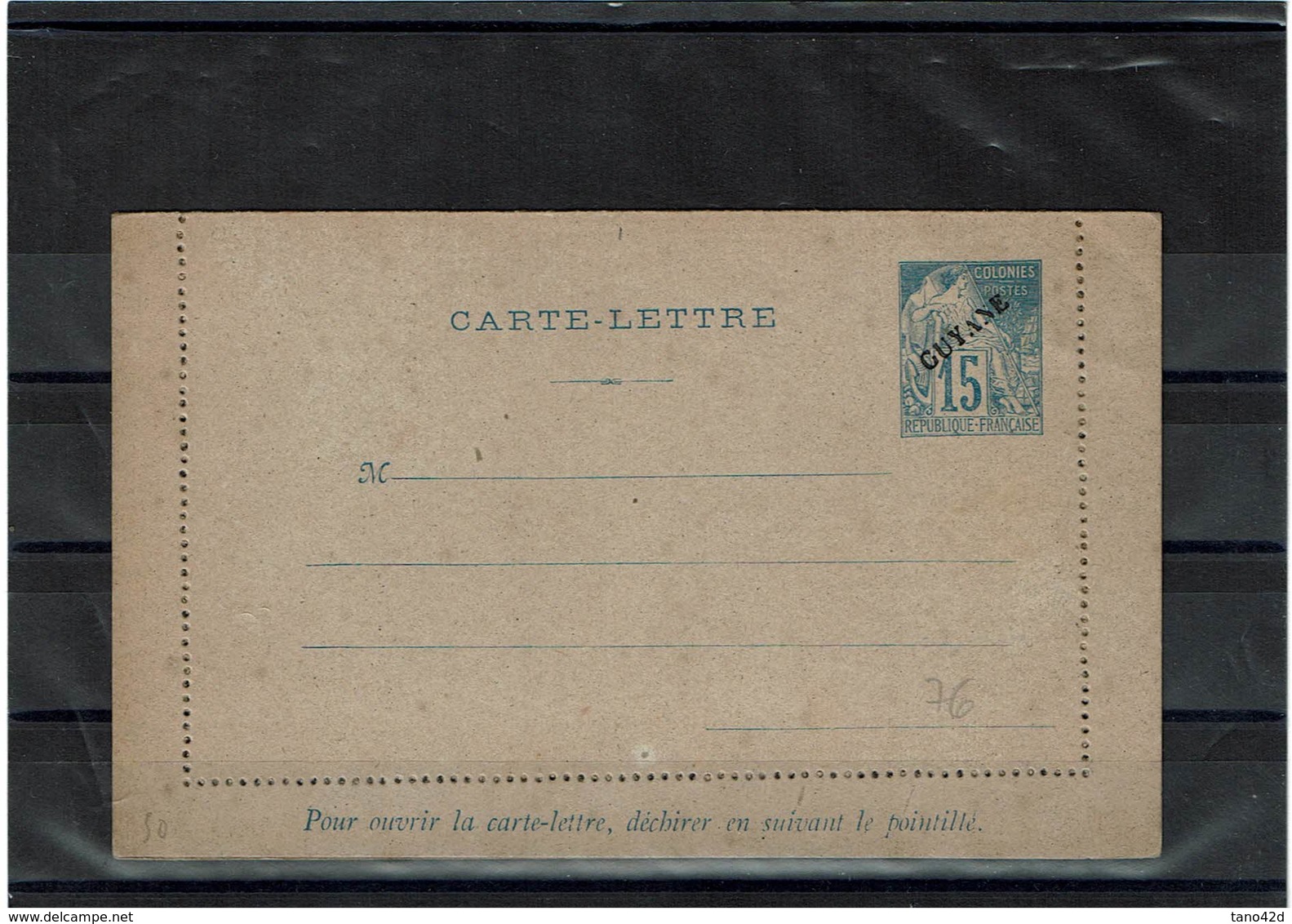 CTN27COL- GUYANE FRANCAISE CL 15c SURCHARGE OBLIQUE - Altri & Non Classificati