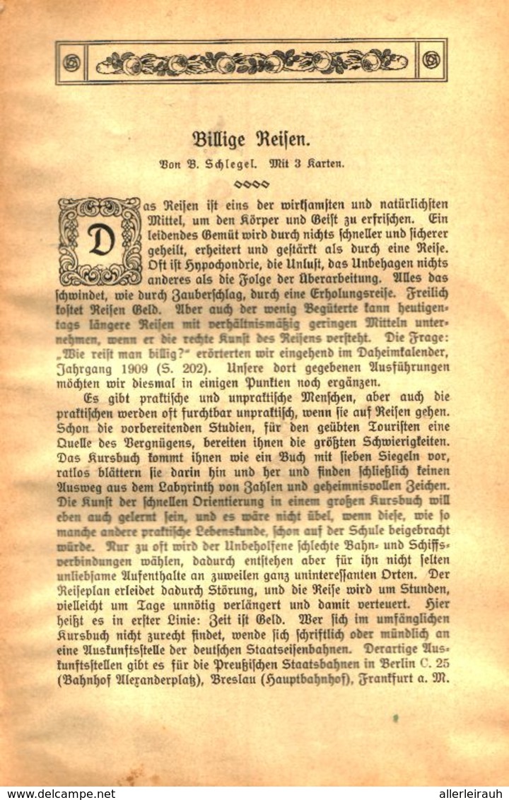 Billige Reisen /Artikel, Entnommen Aus Kalender / 1910 - Bücherpakete